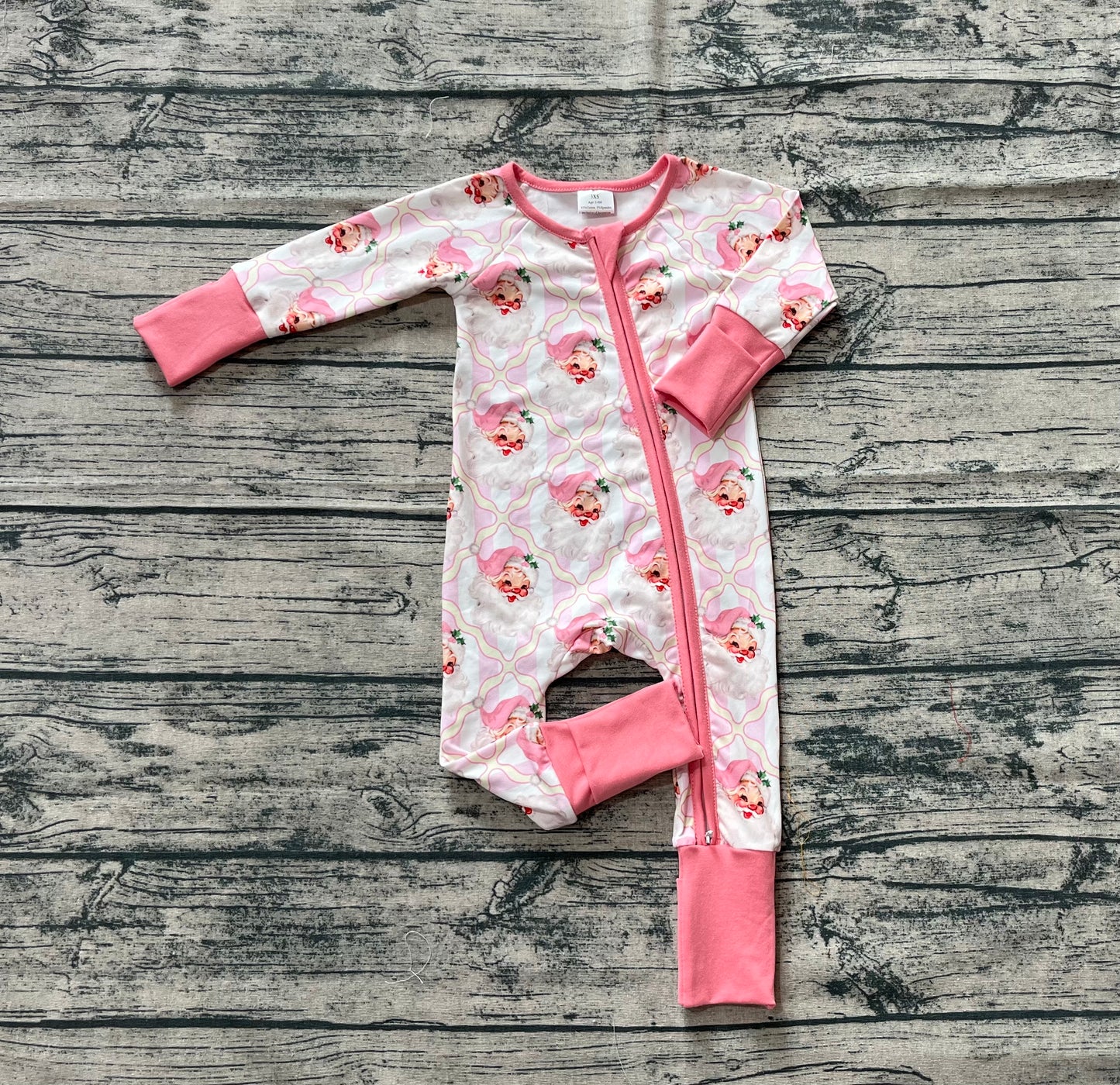 Baby Kids Infant Long Sleeves Christmas Santa Bows Zipper Romper RTS