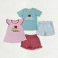Baby Boy Girl Short Sleeves Embroidery Apple Books Sibling Back To School Outfit Clothes RTS