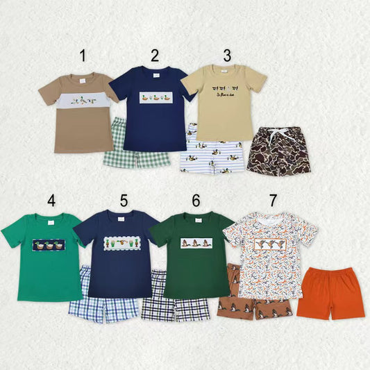 Sibling Baby Boys Kids Short Sleeves Embroidery Ducks Shirts Shorts Hunting Clothes Sets RTS