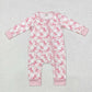 Baby Girl Long Sleeves Pink Checkered Bows Zipper Bamboo Romper