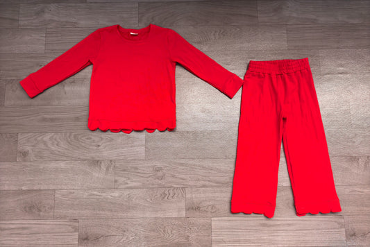 ( No moq ) Preorder Girls Kids Red Long Sleeves Shirt Pants Cotton Pajamas Set