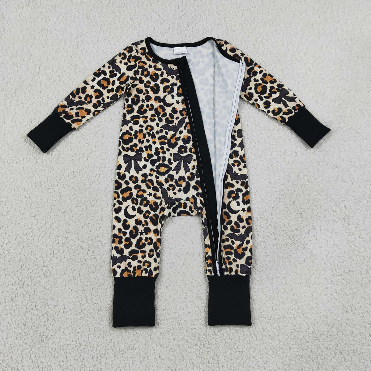 Baby Girls Infant Bats Leopard Halloween Zipper Footie Sleeper Romper Clothes RTS