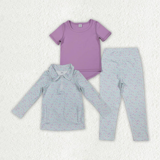 Sibling Baby Girl Kids Floral Zipper Pockets Shirt Set Yoga Active Clothes RTS