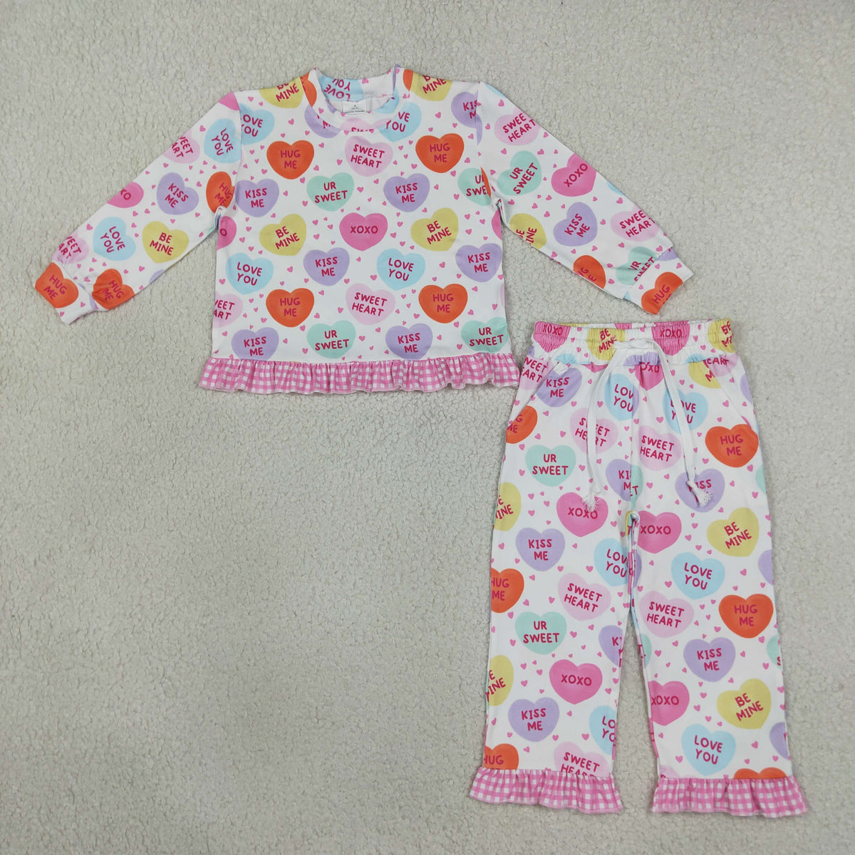 Baby Girls Kids Long Sleeves Hearts Shirt Pockets Pants Valentine Set Clothes RTS
