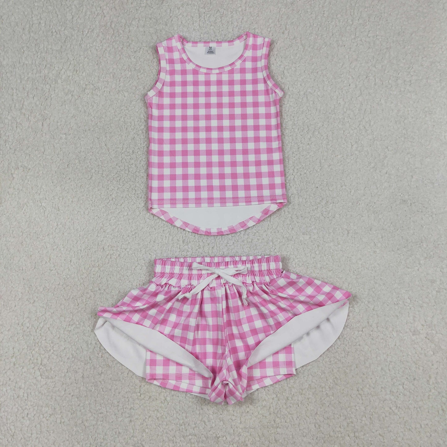 Sibling Baby Girls Kids Sleeveless Plaid Tops Shorts Sets Yoga Active Clothes RTS