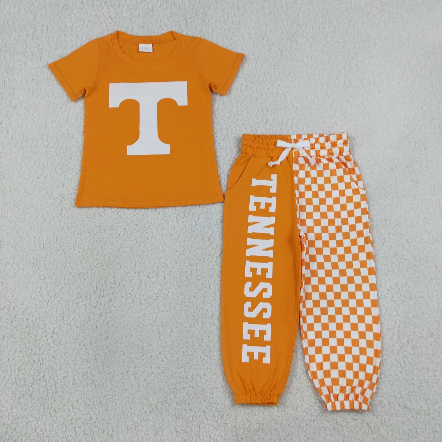 Baby Boys Kids Short Sleeves Orange Cotton Shirt Checked Pockets Pants Team Set Clothes RTS