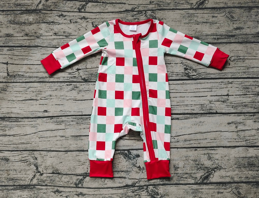 Baby Kids Christmas Checkered Zipper Bamboo Romper