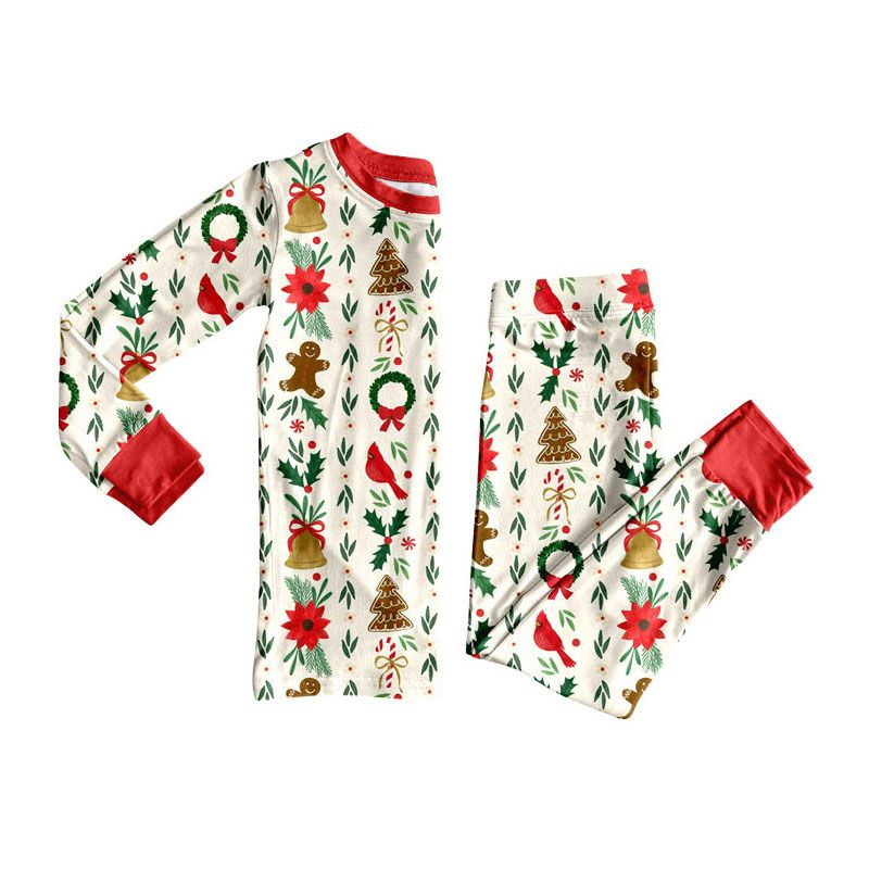 ( Moq 5 ) Preorder Baby Girls Kids Christmas Gingerbread Flower Shirt Pants Set Pajamas Clothes