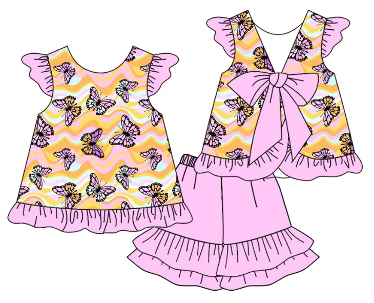 ( Moq 5 Each Style ) Baby Girl Summer Butterflies Sibling Romper Set 4.24