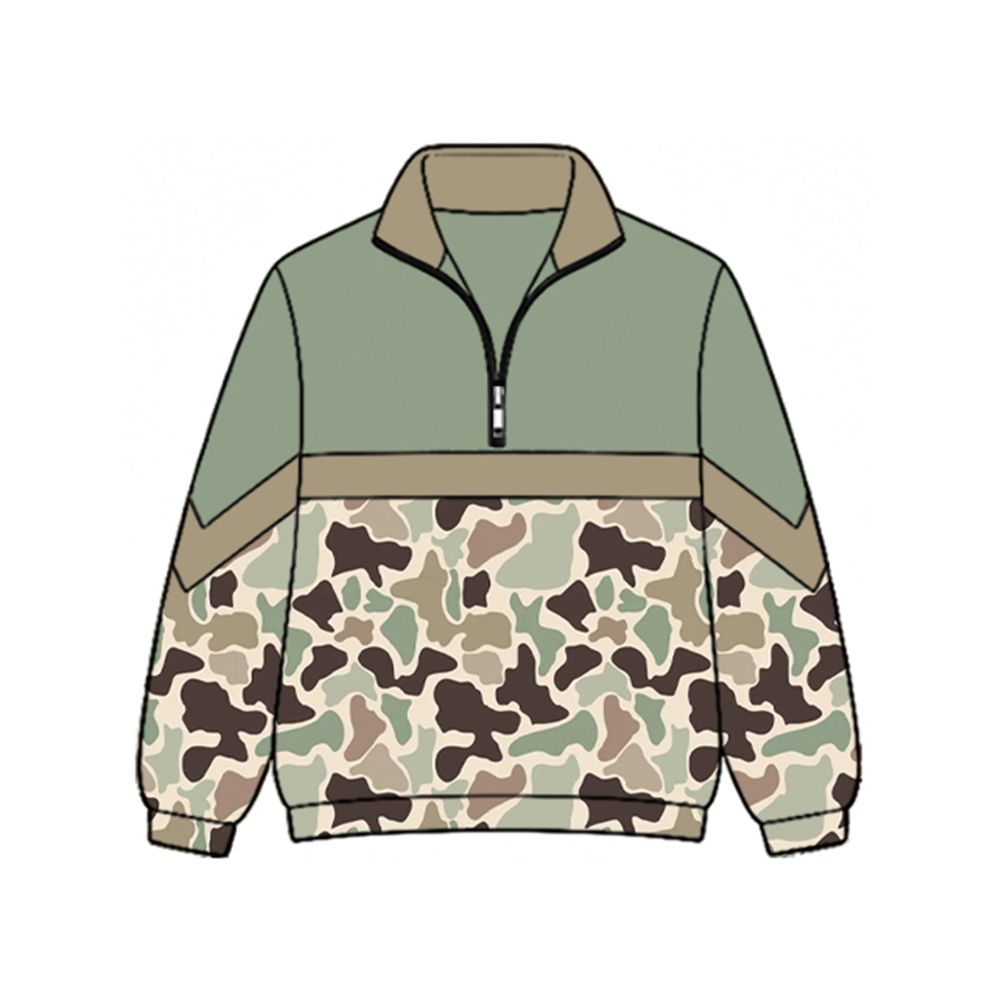 ( Moq 5 ) Preorder Baby Girls Kids Long Sleeves Half Zip Camo Shirt Green Pullover Tops