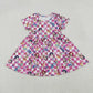 Baby Girls Kids Short Sleeves Music Character Plaid Knee Length Dress RTS