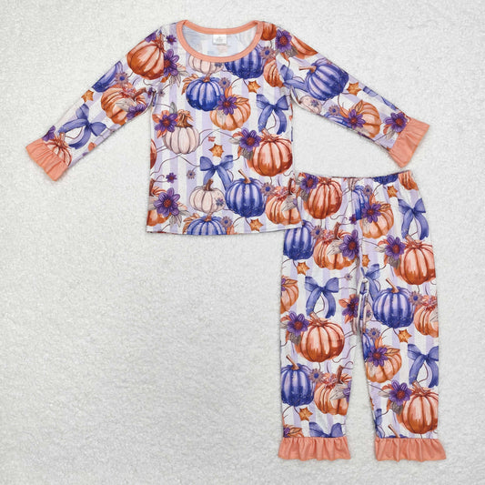 Baby Girl Pumpkin Purple Bows Shirt Pants Pajamas Bamboo Set