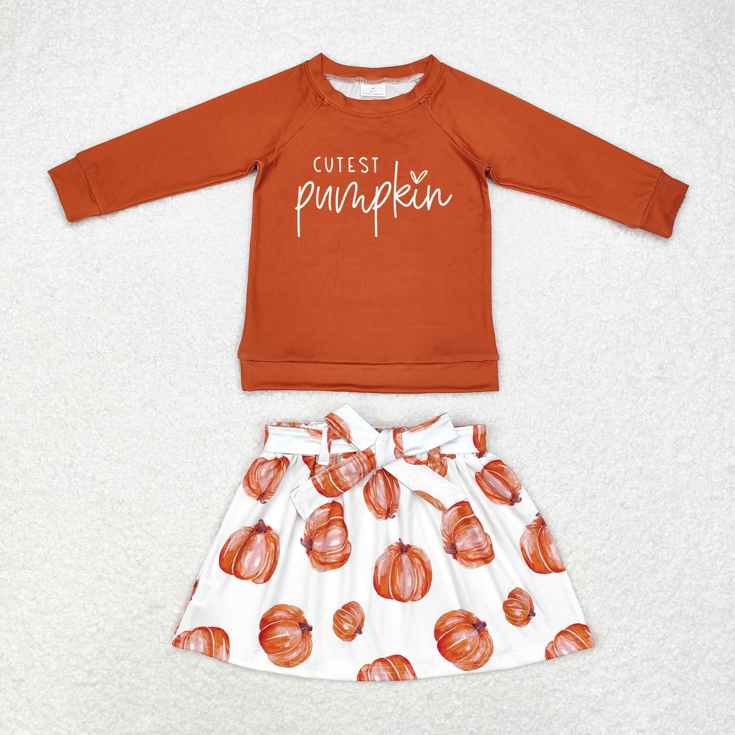 Baby Girl Long Sleeves Pumpkin Orange Shirt Skirt Set