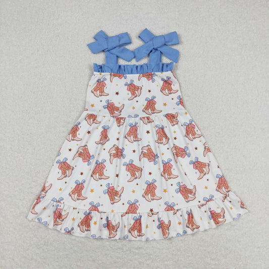 Baby Girl Sleeveless Boots Bows July 4th Summer Dress\