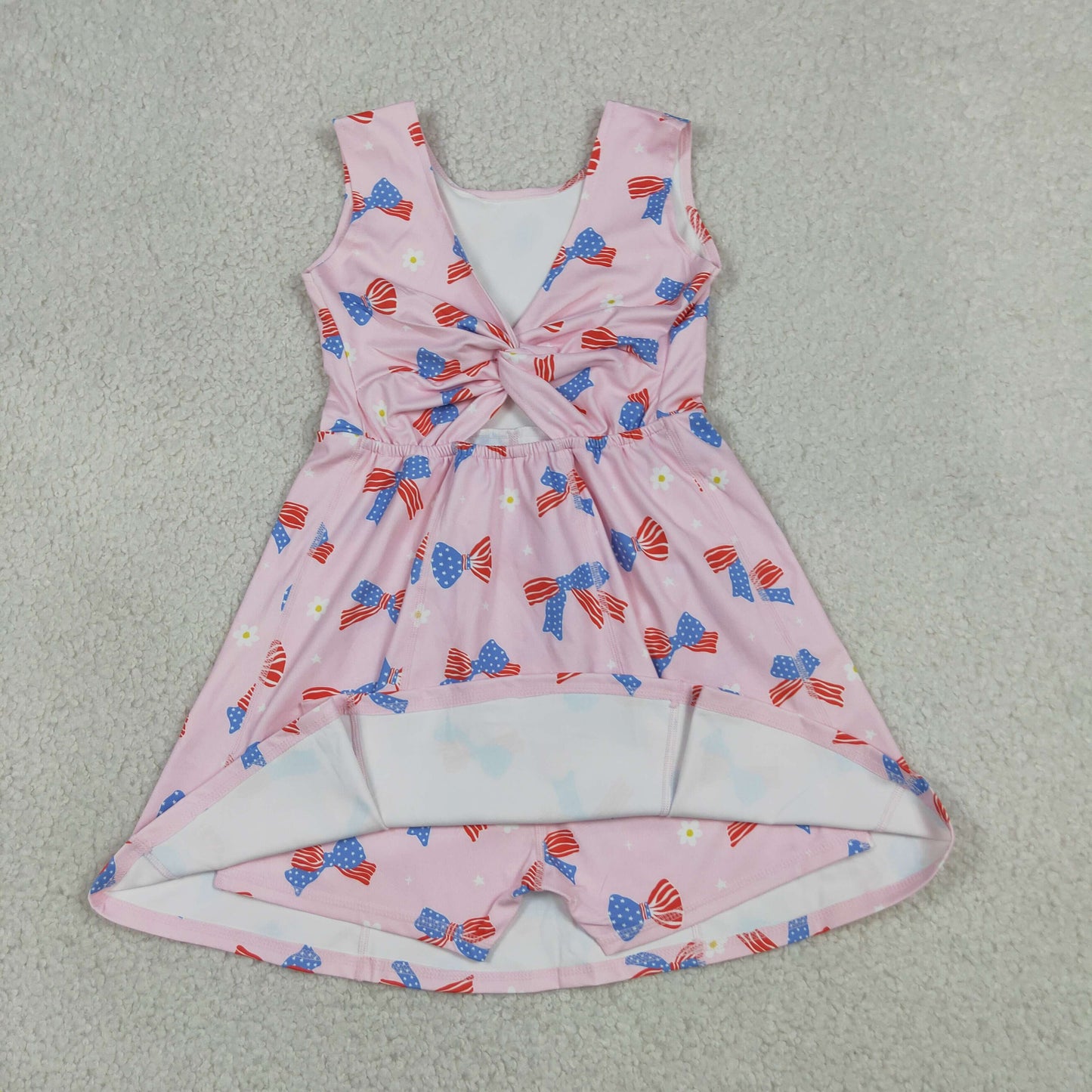 Baby Girls Toddler Bows Flower 4th of July Pink Yoga Shorts Knee Length Dress RTS