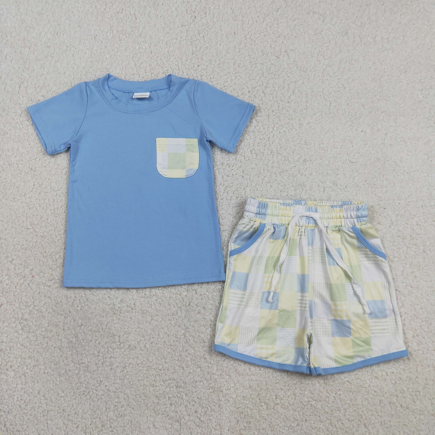 Sibling Baby Boys Girls Kids Plaid Tops Shorts Summer Blue Clothes Summer Sets RTS