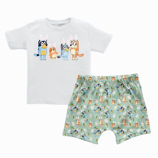 Moq 3 Pre-order BSSO0422 Baby Boy Short Sleeves Easter Dogs Shirt Shorts Set