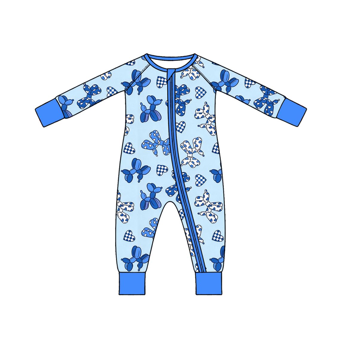 ( Moq 5 )  Preorder Baby Boys Hearts Dogs Zipper Sleeper Romper Valentine Blue Clothes