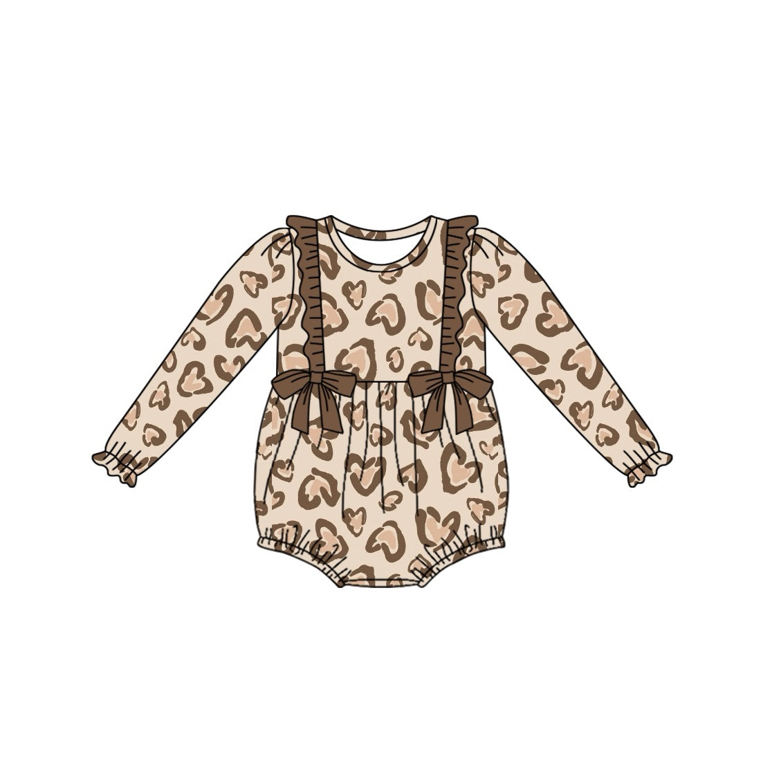 Baby Girl Infant Long Sleeves Valentines Leopard Hearts Bubble Romper Moq 5