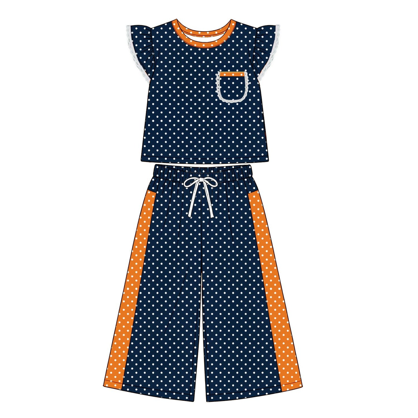 ( Moq 5 ) Preorder Baby Girls Kids Short Sleeves Polka Dot‌s Tops Pants Navy Set Clothes