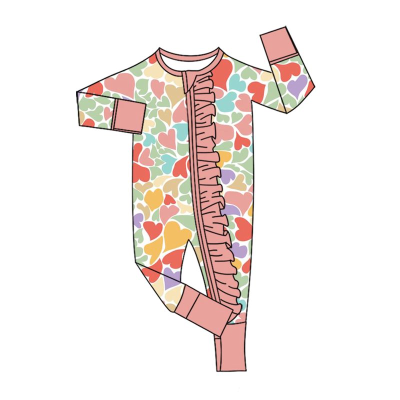 ( Moq 5 ) Preorder Baby Girls Infant Hearts Valentine Ruffle Zipper Footie Sleeper Romper Clothes