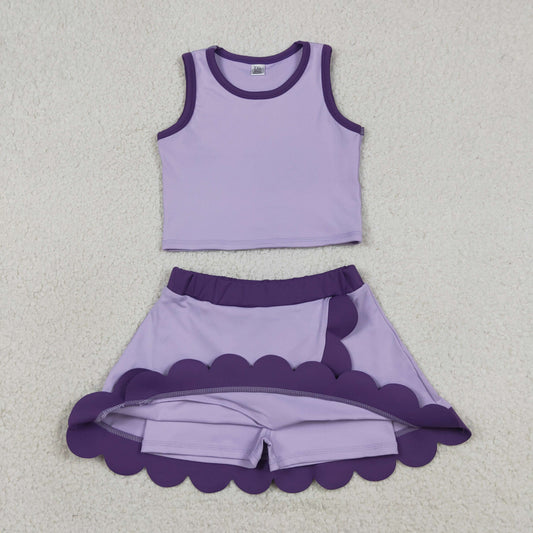 Baby Girls Kids Shirt Scallop Skirt Shorts Yoga Active Lavender Set Clothes RTS