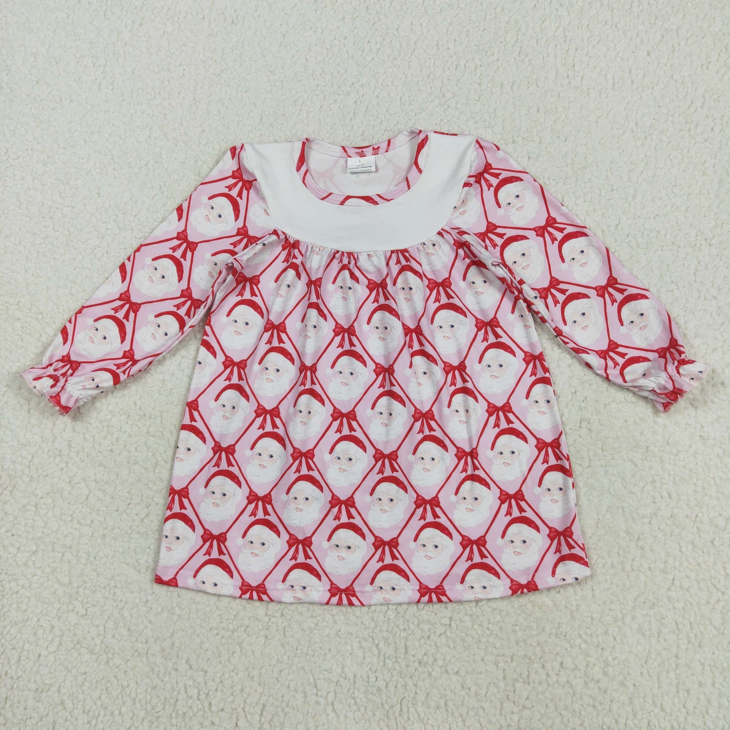 Baby Girl Long Sleeves Red Blows Santa Christmas Knee Length Dress RTS