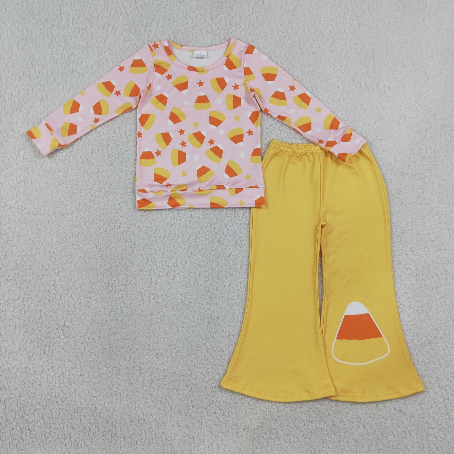 Baby Girls Kids Long Sleeves Candy Corn‌ Shirt Bell Pants Halloween Set Clothes RTS
