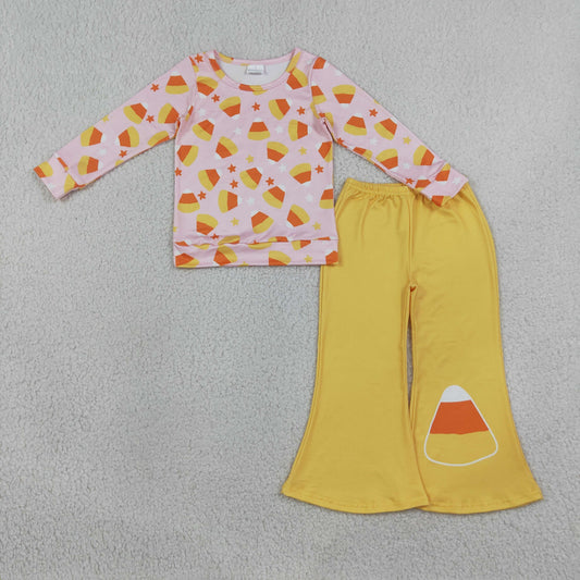 Baby Girls Kids Long Sleeves Candy Corn‌ Shirt Bell Pants Halloween Set Clothes RTS