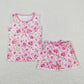 Baby Girl Sleeveless Flower Tops Shorts Sibling Sister Pajamas Set