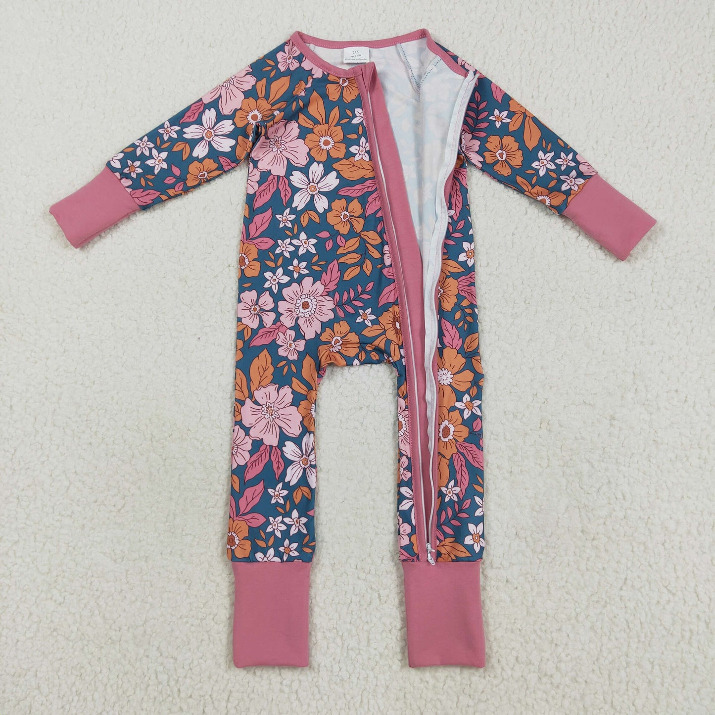 Baby Girl Infant Long Sleeves Flower Zipper Pajamas Romper RTS