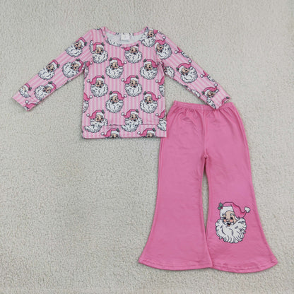 Sibling Baby Girls Kids Long Sleeves Santa Stripes Romper Set Christmas Pink Clothes RTS