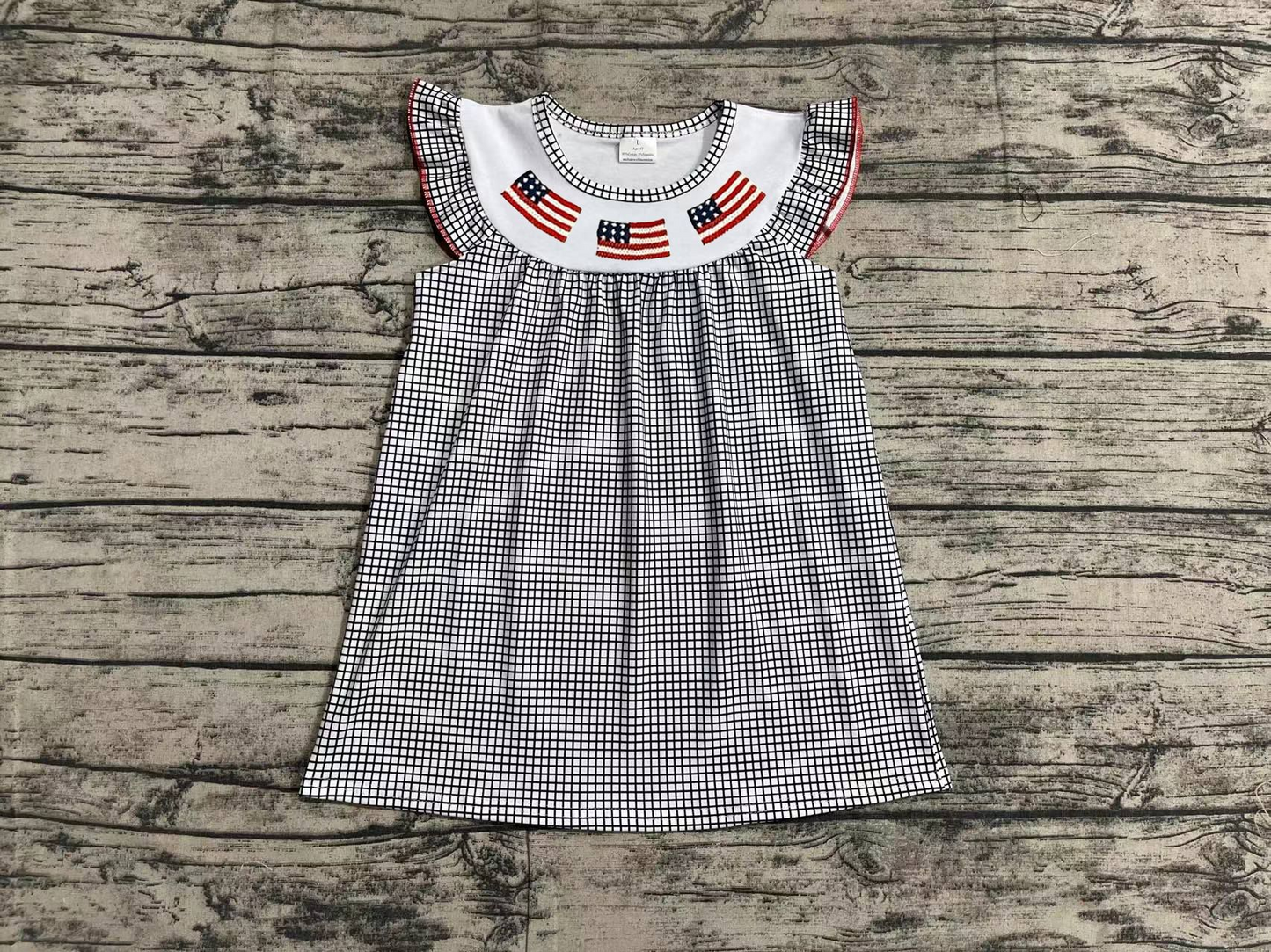 No moq Pre-order July 4th  Baby Girl Embroidery Flag Plaid Dress