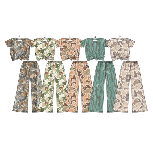 ( Moq 5 Each Style ) Sibling Baby Girls Kids Short Sleeves Shirts Pants Camo Sets Clothes