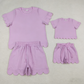 Sibling Baby Girls Adult Women Short Sleeves Lavender Cotton Shirts Shorts Scallop Sets Summer Clothes RTS