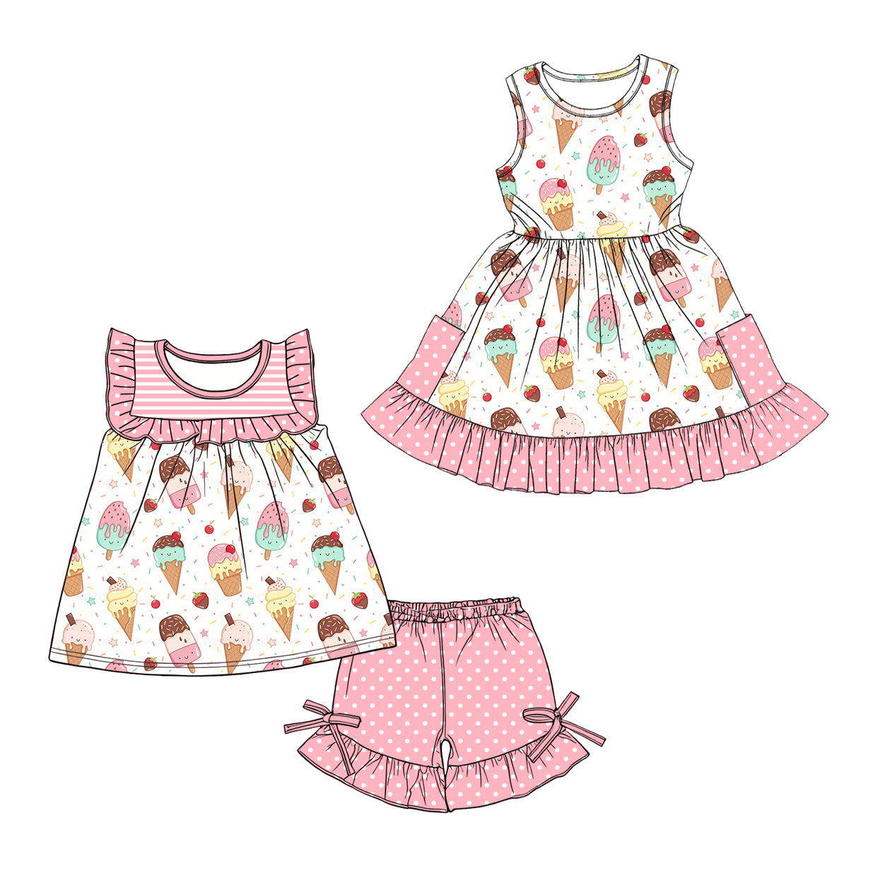 ( Moq 5 Each Style ) Baby Girls Kids Popsicle Sibling Summer Dress Set