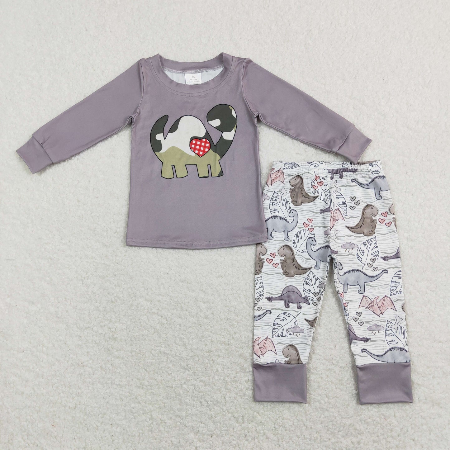 GLP1025 Valentine's Day Baby Girl Long Sleeves Pink Shirt Dinosaurs Bell Pants Set