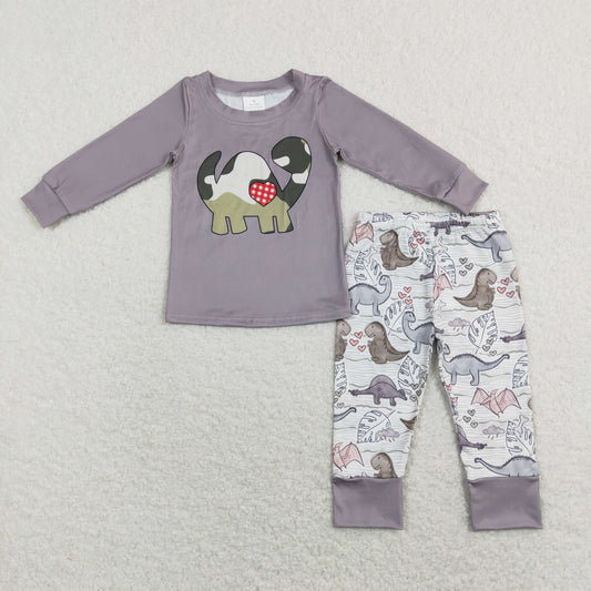 BLP0430 Valentine's Day Baby Boy Long Sleeves Shirt Dinosaurs Hearts Pants Set