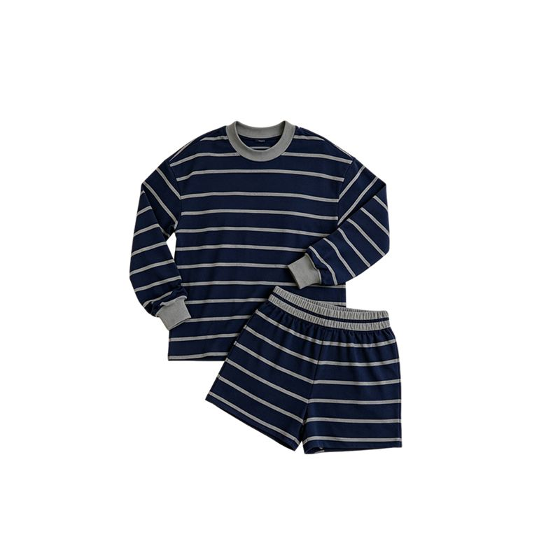 ( Moq 5 ) Preorder Baby Girls Kids Long Sleeves Stripes Shirt Shorts Black Set Yoga Active Clothes