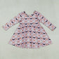 Baby Girl Long Sleeves Pumpkins Ghost Bats Halloween Knee Length Dress RTS