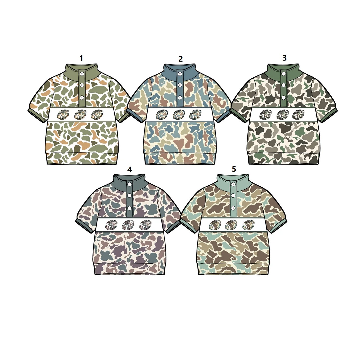 ( Moq 5 Each Style ) Sibling Baby Boys Kids Football Camo Print Hunting Buttons Shirts Tops