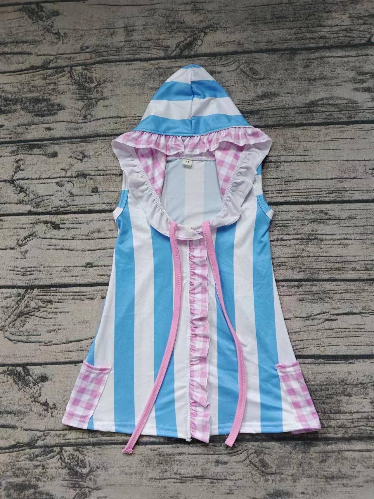 Moq 5 Baby Girl Sleeveless Hoodie Blue Stripes Cardigan Tops