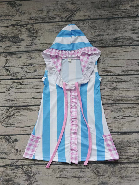 Moq 5 Baby Girl Sleeveless Hoodie Blue Stripes Cardigan Tops