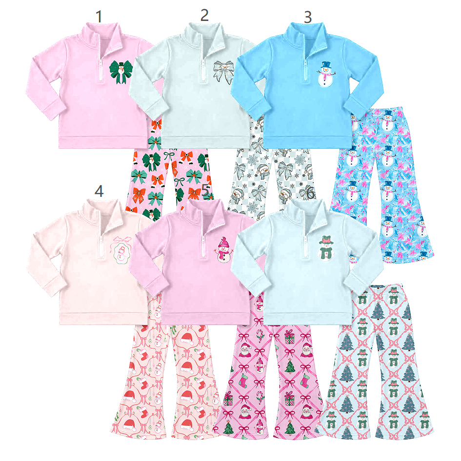 ( Moq 5 Each Style ) Sibling Baby Girls Kids Long Sleeves Zipper Pullovers Bell Pants Christmas Sets Clothes