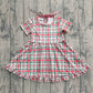Baby Girl Short Sleeves Red Green Plaid Christmas Knee Length Dress RTS