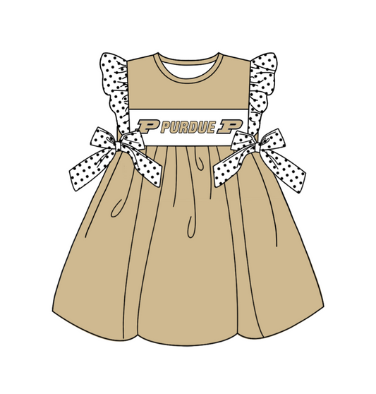 Baby Girl Short Sleeves P Team Bows Knee Length Dress ( Moq 5 )