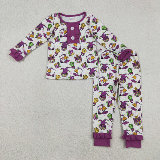 Baby Girl Long Sleeves Mardi Gras Disco Shirt Pants Pajamas Clothes Set RTS