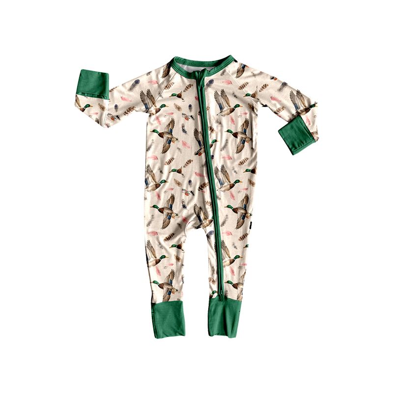 ( Moq 5 ) Preorder Baby Boys Kids Long Sleeves Ducks Zipper Footie Romper Hunting Clothes