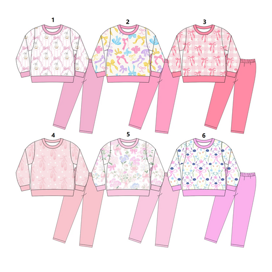 ( Moq 5 Each Style ) Baby Girls Toddler Long Sleeves Bows Shirt Leggings Pants Sibling Sets