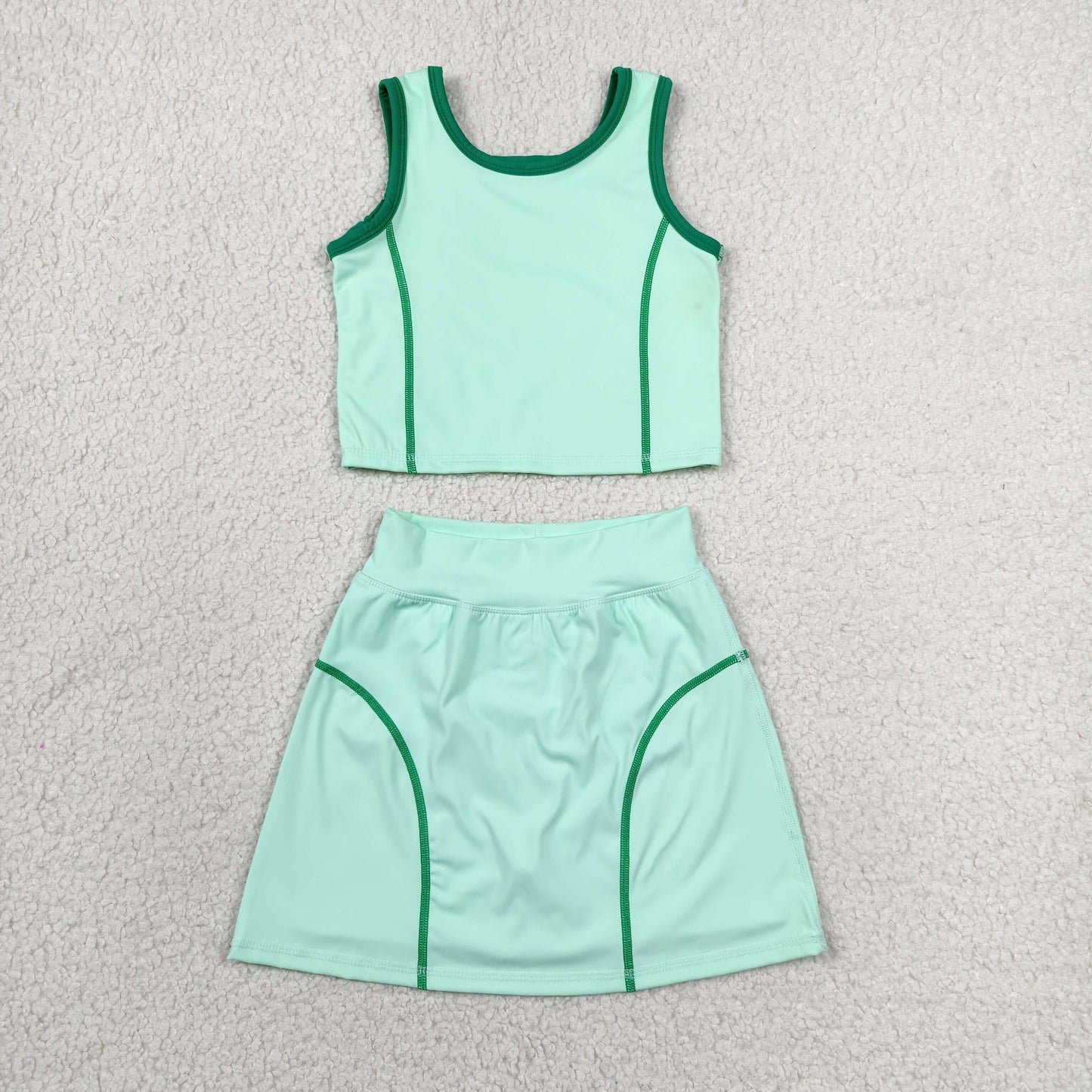 Baby Girl Green Sleeveless Vest Tops Shorts Skirt Skort Yoga Active Set RTS